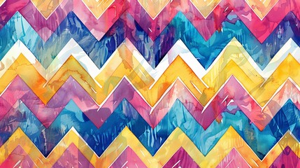 Poster - Watercolor Zigzag Pattern In Vibrant Yellow, Pink, Blue, and White