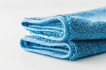 Poster - Folded blue towels stacked on top of each other, perfect for bathroom storage or as a decorative prop