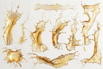 Poster - A close-up view of various colored liquids creating splashes on a white background, suitable for use in design and communication projects