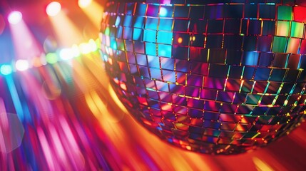 Poster - A colorful disco ball lit up with vibrant lights, perfect for parties and celebrations