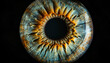 © Oleksiy - Close up of eye iris on black background, macro, photography.