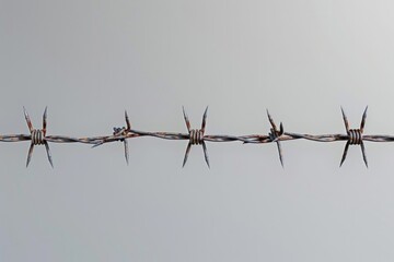 Poster - A row of barbed wire stretches across a cloudy gray sky, with no visible surroundings or context