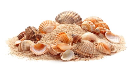 Poster - A collection of seashells arranged on a white background