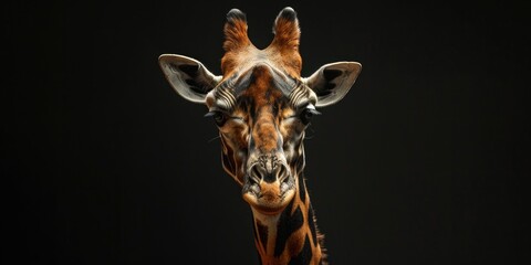 Aufkleber - A close-up image of a giraffe's head against a black background