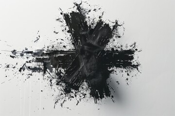 Poster - A unique black and white image of a cross created from paint splatters