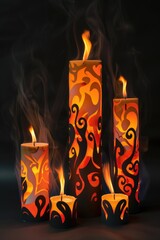 Poster - A group of three lit candles sitting next to each other, ideal for use in interior design or decoration scenes