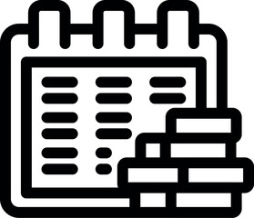 Poster - Line art icon of a calendar with a stack of coins, representing growing profits over time