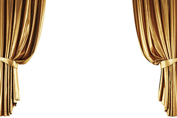 Golden theatre curtains isolated on transparent background