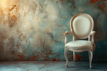 Canvas Print - Vintage Chair Against Textured Wall. Generative AI