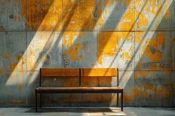 Canvas Print - Sunlit Bench and Wall. Generative AI