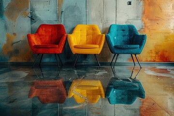 Poster - Colorful Chairs Reflecting. Generative AI