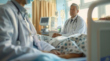 Wall Mural - Doctor examining a patient in a hospital bed