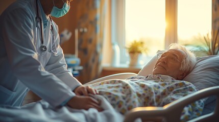 Wall Mural - Doctor examining a patient in a hospital bed