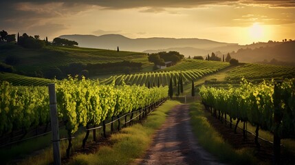 Wall Mural - Vineyard in Tuscany, Italy at sunset. Panorama