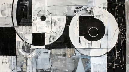 Poster - Abstract black-and-white art with bold lines and dynamic shapes. Striking interplay of negative and positive space.