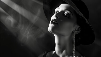 Poster - a stylish black-and-white fashion portrait with dramatic lighting captures modern elegance and timel