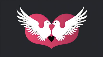 Poster - Two black and white doves carrying heart silhouette 