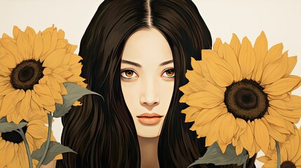 Wall Mural - A girl with long dark hair 