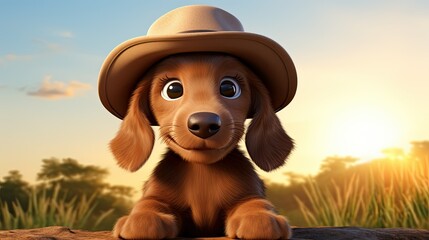 Poster - Dachshund puppy wearing a hat 