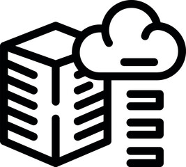 Poster - Simple bold outline icon representing a datacenter connecting to the cloud for data storage and processing