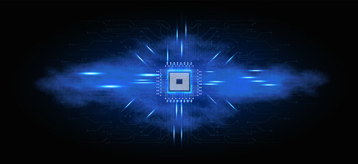 Poster - Futuristic Central Processing Unit with Radiant Blue Light