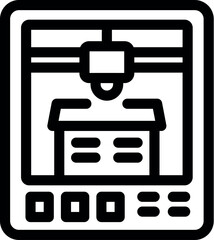 Poster - Black and white icon of a 3d printer creating a small scale model of a building
