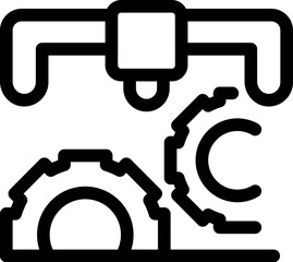 Sticker - Line icon of a robot arm moving cogwheels, representing automation in industrial manufacturing