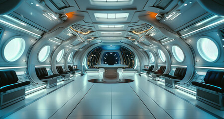 Poster - Command deck of a sci-fi spaceship, bridge. Generative AI.