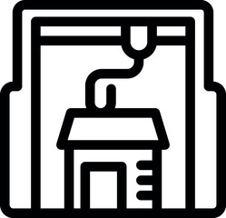 Poster - Line icon of a 3d printer creating a small house model, representing innovative construction technologies