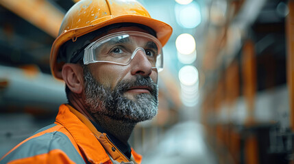 Aufkleber - A construction site foreman with space above for text. Generative AI.