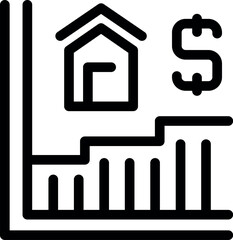 Poster - Line art icon of a house over a growth chart showing increasing home values