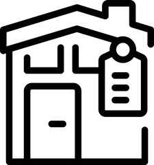 Poster - Simple line drawing of a house with a price tag, representing buying or selling a property