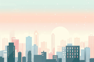 Wall Mural - minimalist illustration of a pastel-colored city skyline at dawn