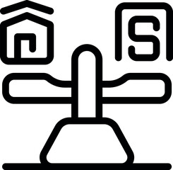 Poster - Seesaw balancing a house against a dollar sign representing the concept of real estate price