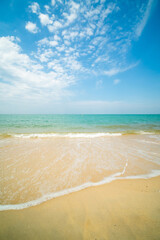 Canvas Print - Horizon beautiful landscape summer season vertical front view tropical sea beach white sand clean blue sky cloud background calm nature ocean wave water travel holiday relax at island sun day time