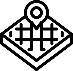 Poster - Simple black and white icon of a location pin dropped onto a map, indicating a precise gps coordinate