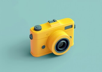 Wall Mural - Yellow Camera on Blue Background