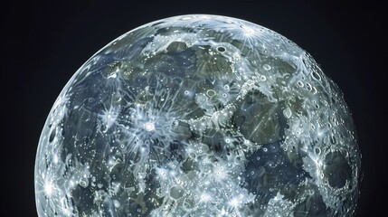 Canvas Print - Detailed craters on Full Moon against black night sky