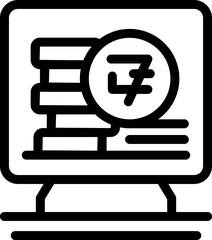 Poster - Line art icon of litecoin cryptocurrency being analysed on a computer screen