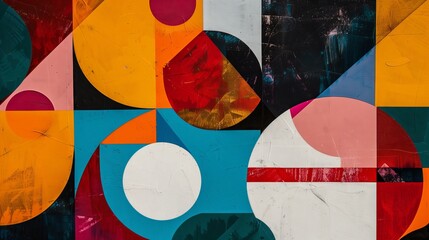Poster - bold geometric design with contrasting colors, capturing dynamic energy and harmonious vibrant hues.