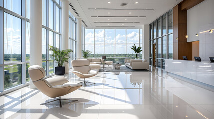 Poster - Modern office building lobby is bathed in natural light
