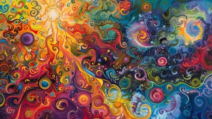 Poster - A vibrant abstract painting bursts with swirling colors and patterns, captivating viewers' imaginations.