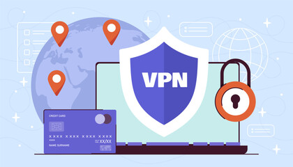 Poster - vpn technology at laptop. virtual private network. security and protection of personal data on inter