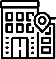 Sticker - Simple line icon of an apartment building with a location pin, perfect for representing real estate or navigation