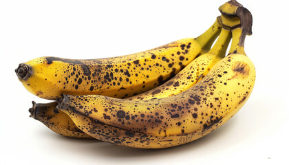  Bunch of ripe bananas with dark spots on a white background overripe and sweet natural and nutritious fruit