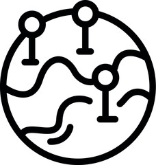 Poster - Line drawing of a world map with three gps location pins, symbolizing global navigation and positioning
