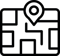 Poster - Simple black and white line art icon of a location pin showing a destination on a city map