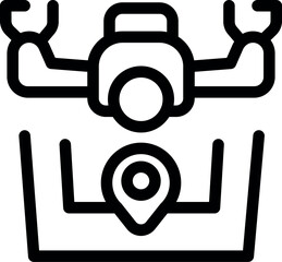 Poster - Line icon of a drone hovering over a map with a location pin, representing drone navigation and location tracking