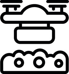 Poster - Simple icon of a drone delivering a package, flying over a field