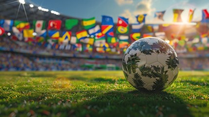 Wall Mural - Soccer Ball on a Stadium Field